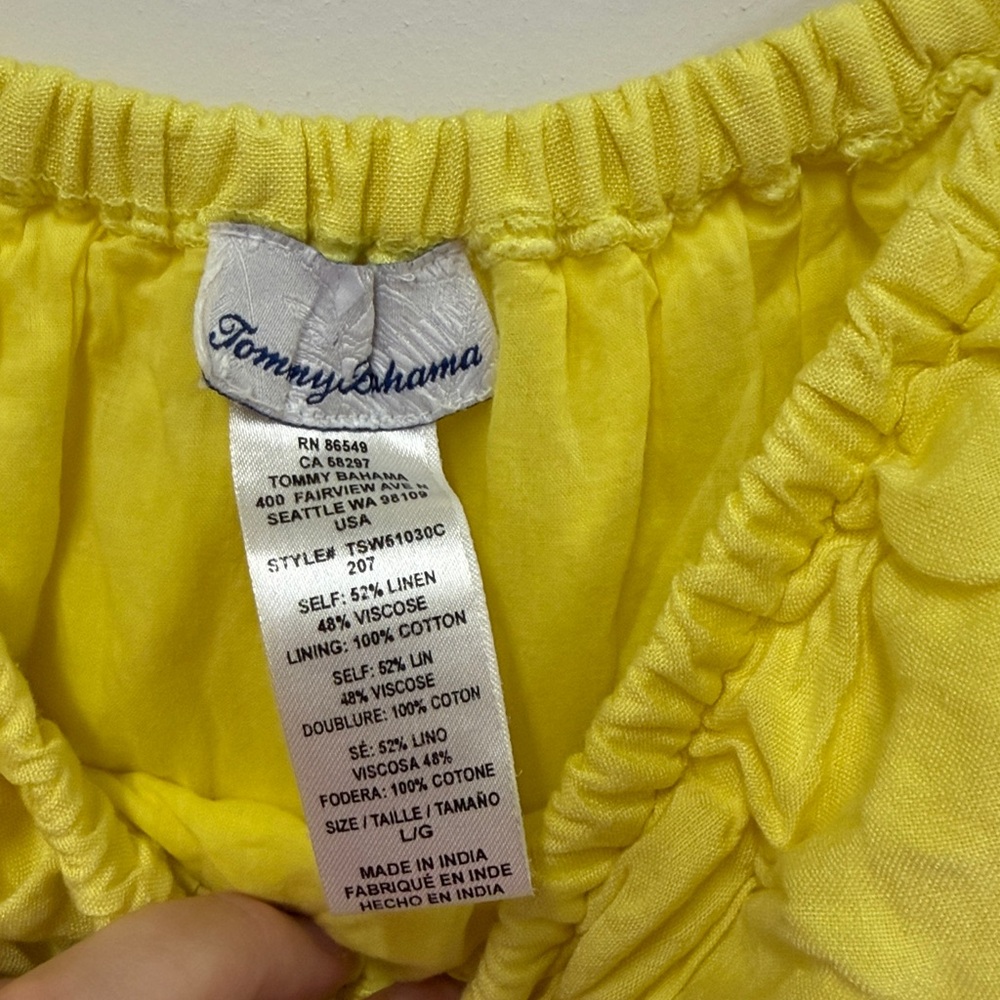 Tommy Bahama Linen-Blend Off-The-Shoulder Yellow Dress L - Picture 3 of 6